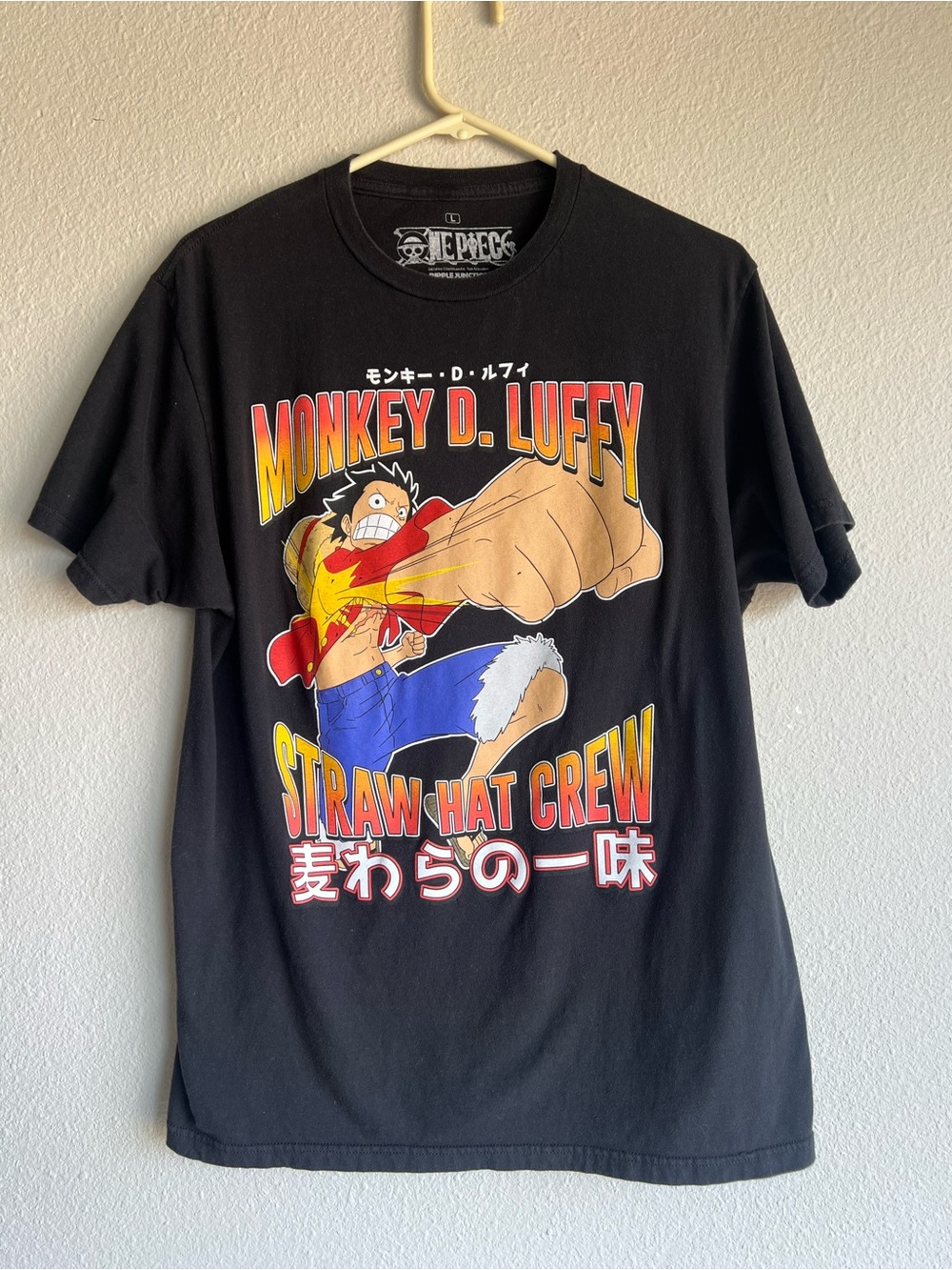 One Piece Monkey D Luffy Straw Hat Crew Graphic T-Shirt Black Size L Anime Manga